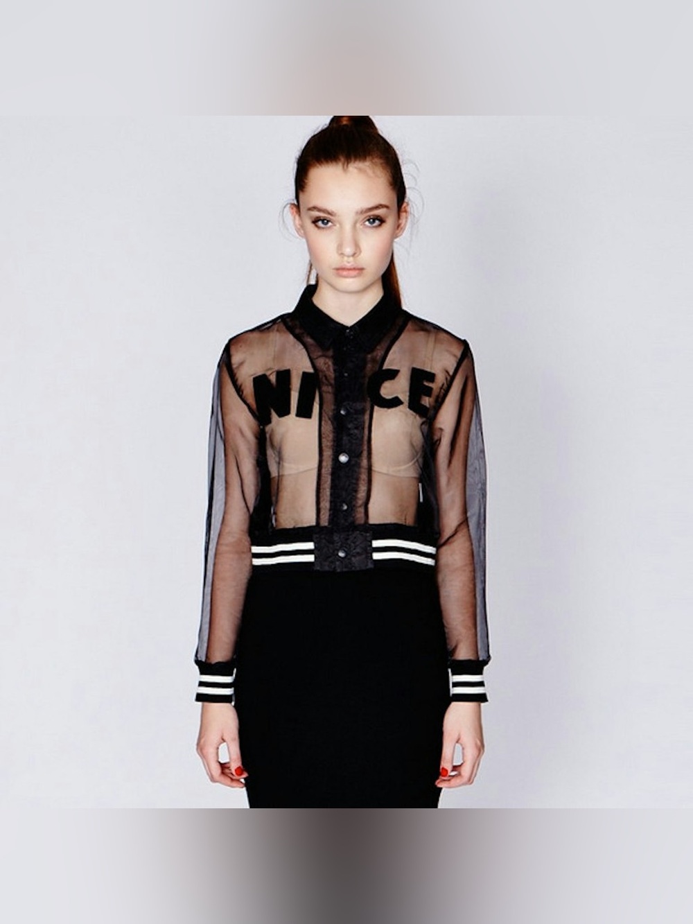 LAZY OAF Nice Sheer Varsity Jacket